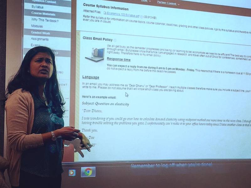 Faculty member presenting her course redesign