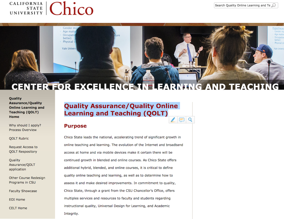 QA/QOLT webpage (Chico State)