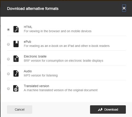 Options for alternatives to PDF format