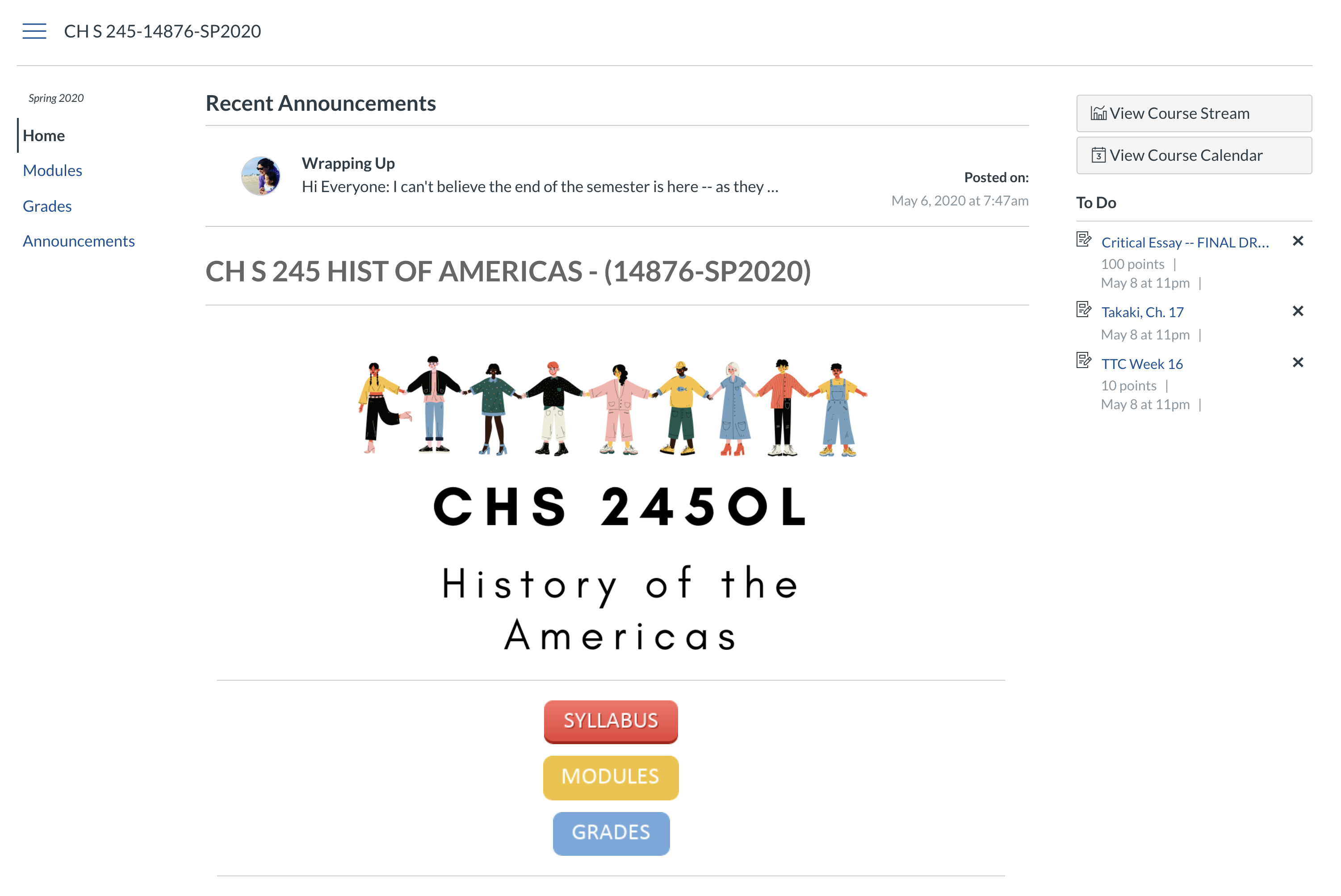 Screenshot of Course Home Page