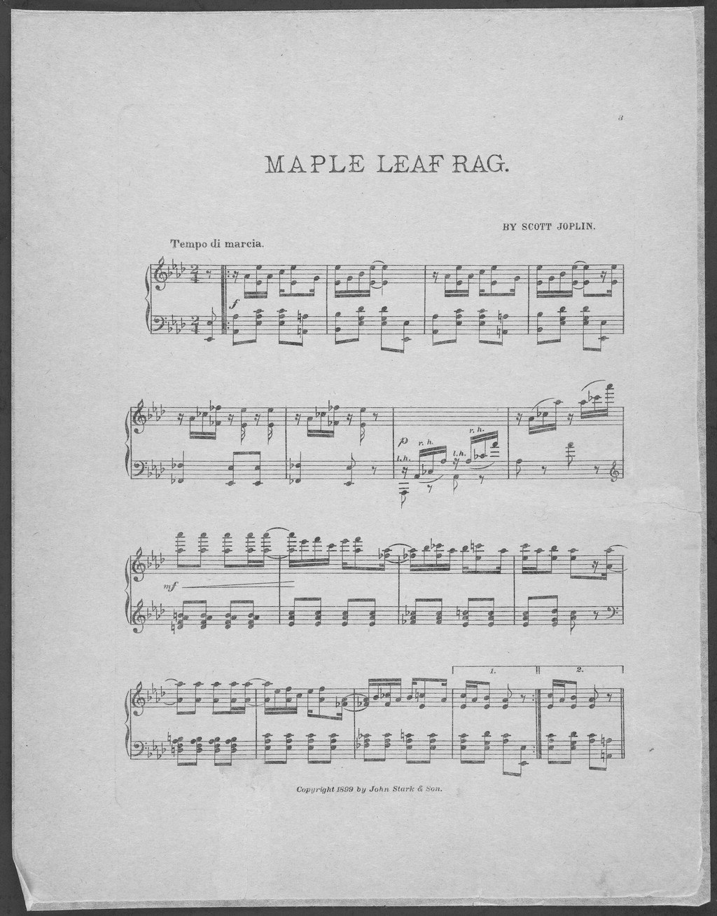 "Maple Leaf Rag" title page, the very first page of the sheet music.