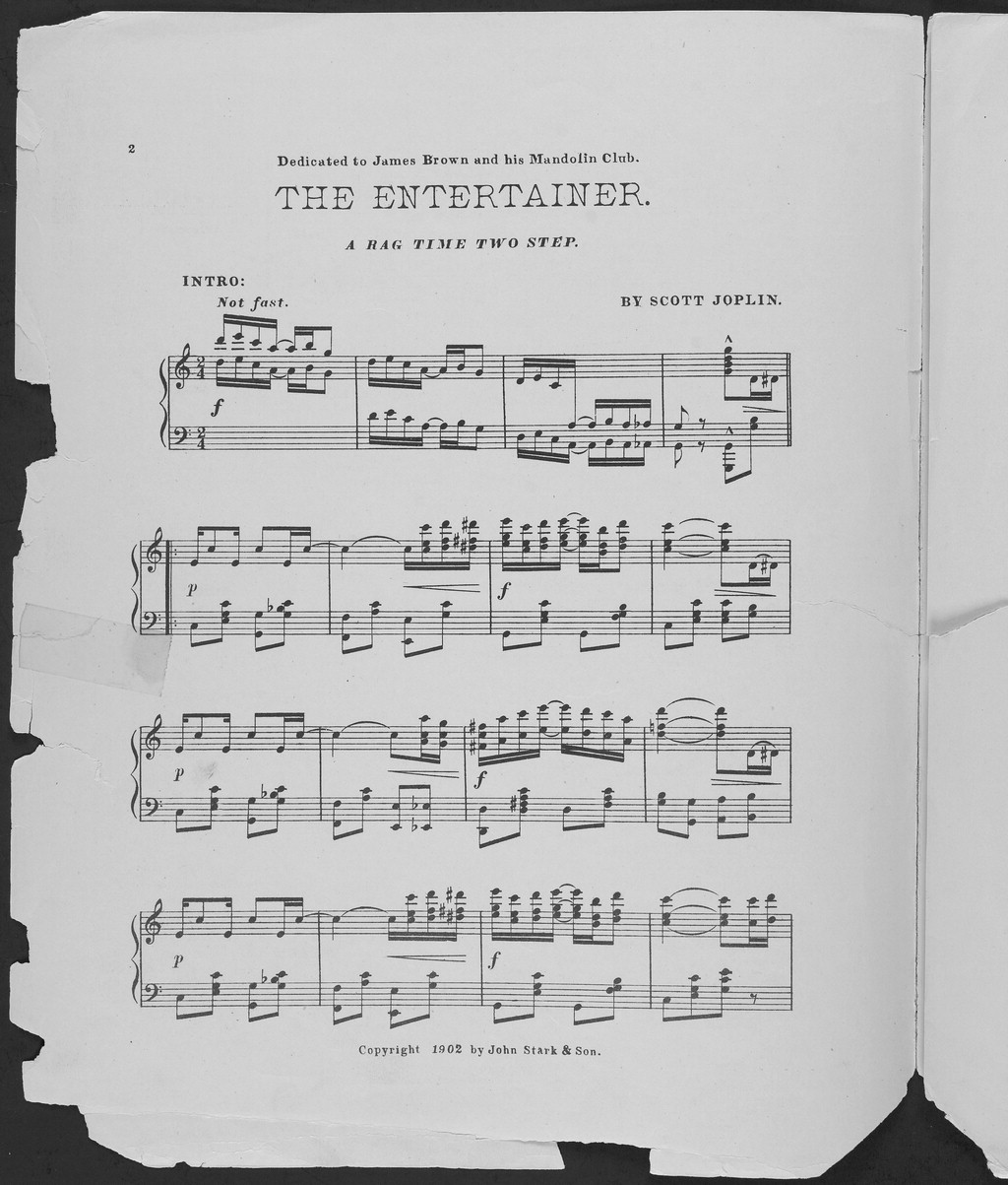 Title page of the sheet music of Scott Joplin's "The Entertainer."