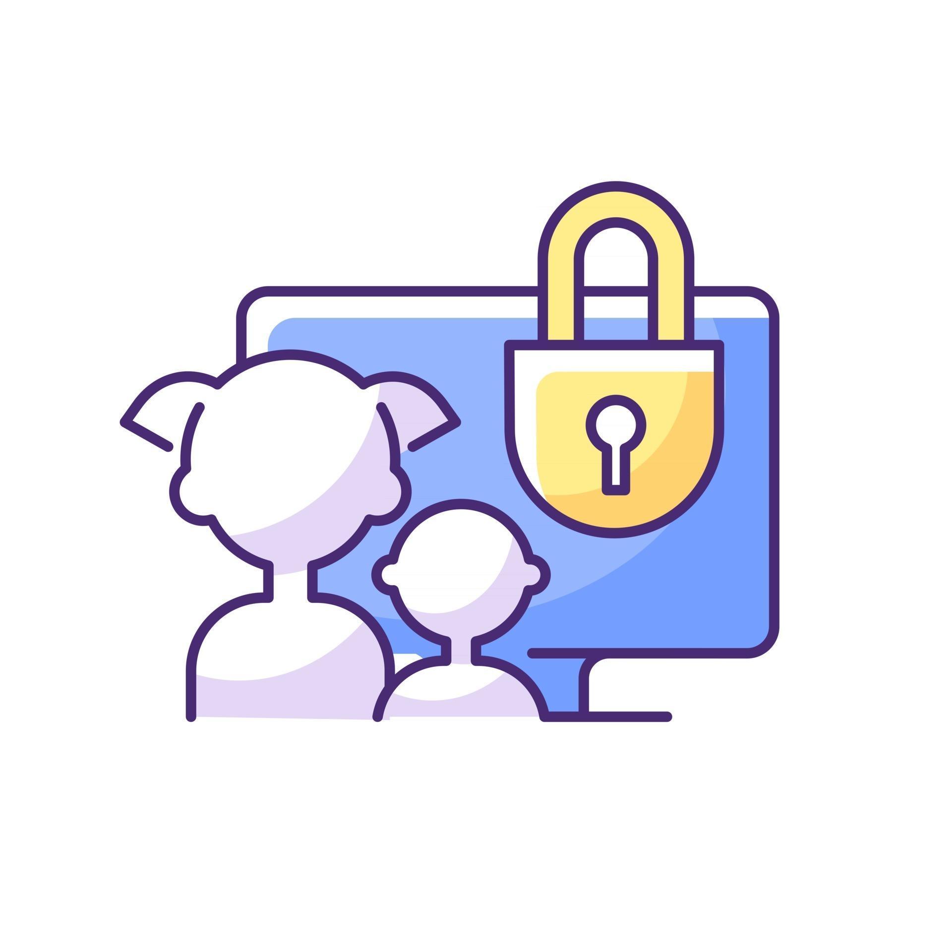 Parent and child icon facing a computer display