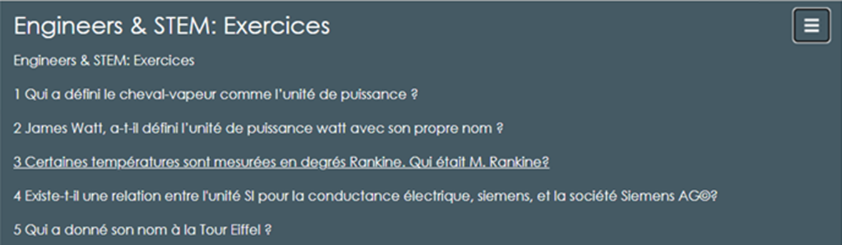 Engineers & STEM: menu développé Exercices