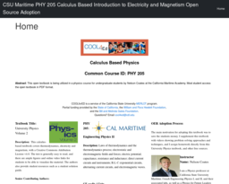 CSU Maritime PHY 205 Calculus Based Introduction to Electricity and Magnetism Open Source Adoption