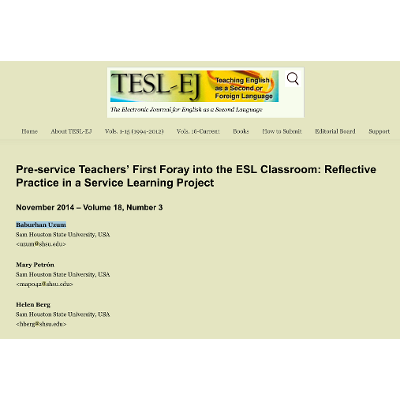 Pre-service Teachers’ First Foray into the ESL Classroom: Reflective Practice in a Service Learning Project icon