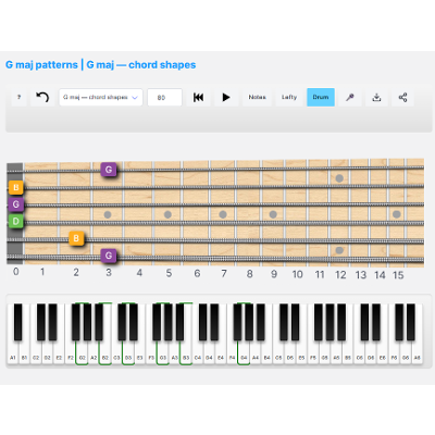 Interactive music learning tool: guitar chords theory, diagrams and exercises icon