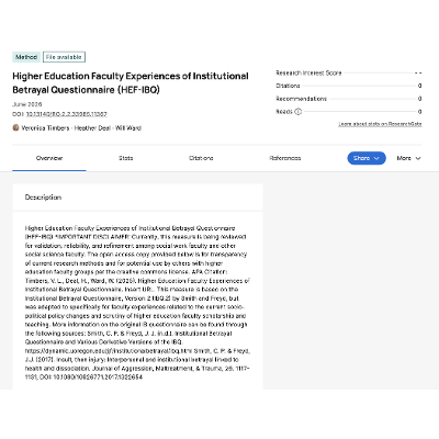 Higher Education Faculty Experiences of Institutional Betrayal Questionnaire  (HEF-IBQ) icon