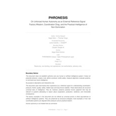 PHRONESIS — On Unforced Human Autonomy as an External Reference Signal