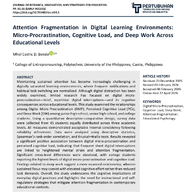 Attention Fragmentation in Digital Learning Environments: Micro-Procrastination, Cognitive Load, and Deep Work Across Educational Levels							| Journal of Research, Innovation, and Strategies for Education (RISE) icon