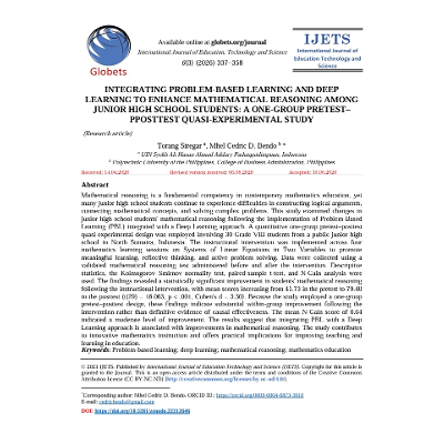 INTEGRATING PROBLEM-BASED LEARNING AND DEEP LEARNING TO ENHANCE MATHEMATICAL REASONING AMONG JUNIOR HIGH SCHOOL STUDENTS: EVIDENCE FROM A QUASI-EXPERIMENTAL STUDY icon