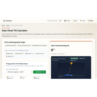 PowerLab: Solar Panel Tilt Angle and Seasonal Solar Insolation Optimization Simulation Workbench icon