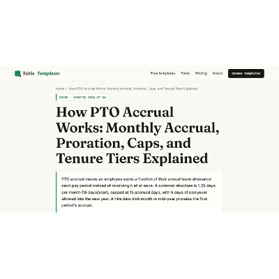 Paid Time Off Accrual for Small Employers: Rates, Proration, Caps and Tenure Tiers