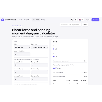Shear force and bending moment diagram calculator with step-by-step solution icon