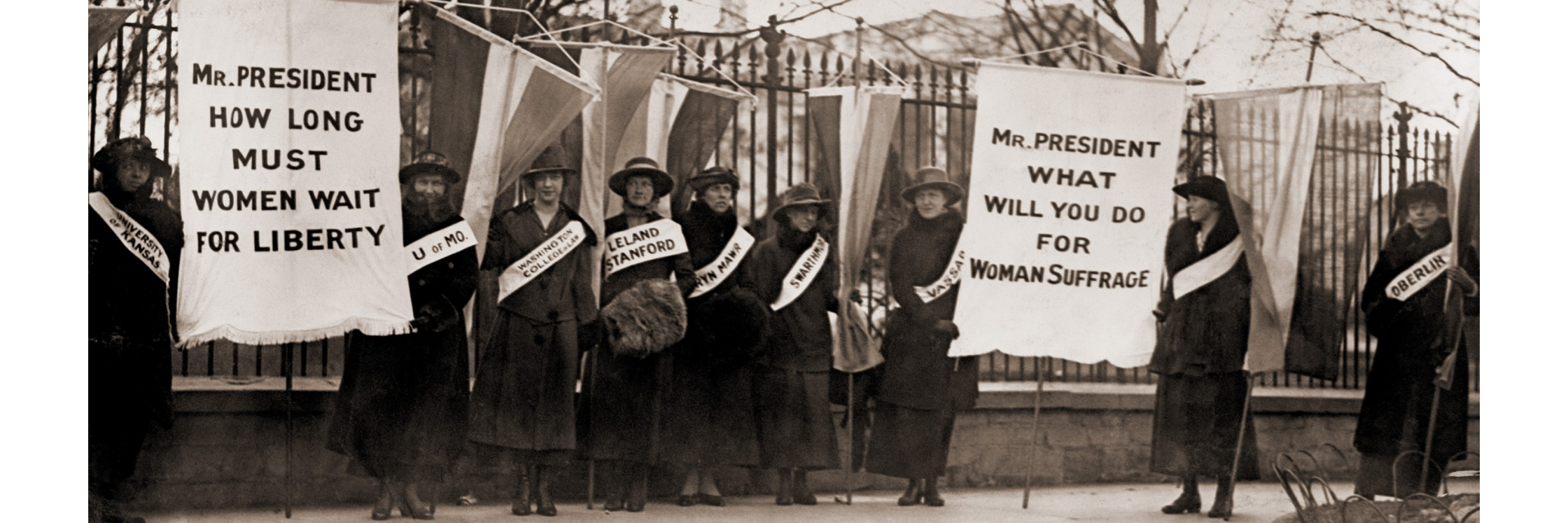 MR. PRESIDENT HOW LONG MUST WOMEN WAIT FOR LIBERTY? MR. PRESIDENT WHAT WILL YOU DO FOR WOMEN'S SUFFRAGE?